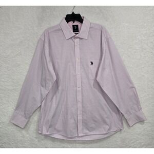 U.S. Polo Assasin Slim Fit Collared Button Down Pink White Checkered Sz XL 17.5